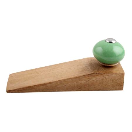 2 Pieces Pea Green Round Ceramic Wooden Door Stopper